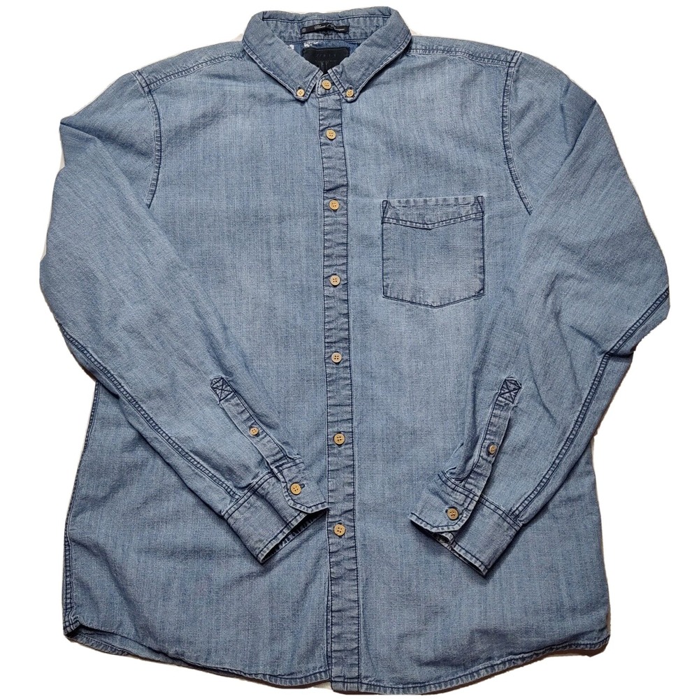 21 MEN Classic FIT Men Large Blue Button-Up Long Sleeve Denim Shirt
